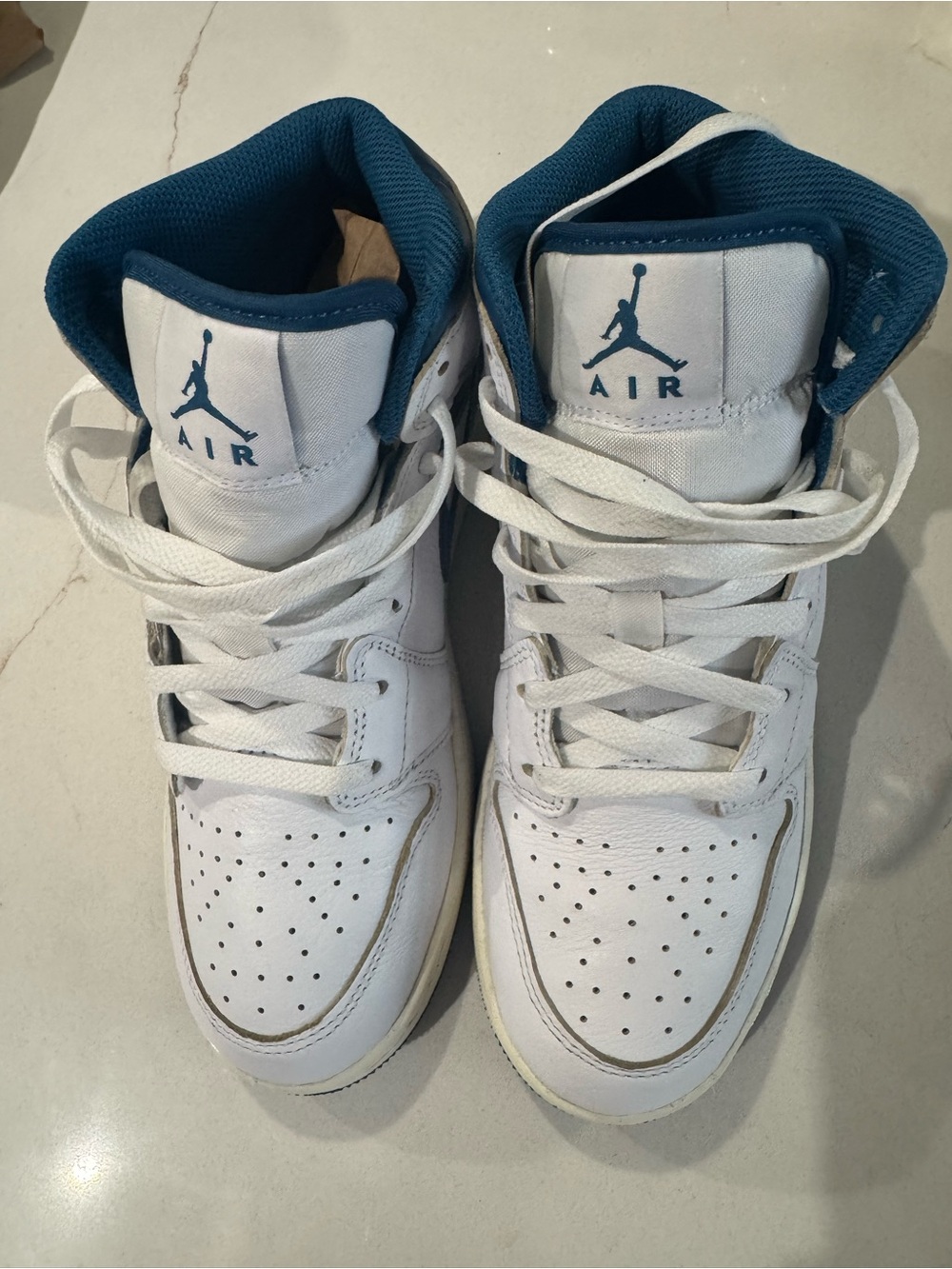 Nike Air Jordan 1’s Mid, Industrial Blue/White, Size 7 Y/M